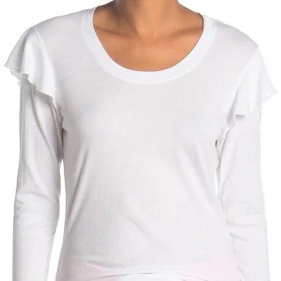 Sundry Ruffle Shoulder Scoop Neck Top Size 1/Small White NWT Made in USA - Picture 2 of 6